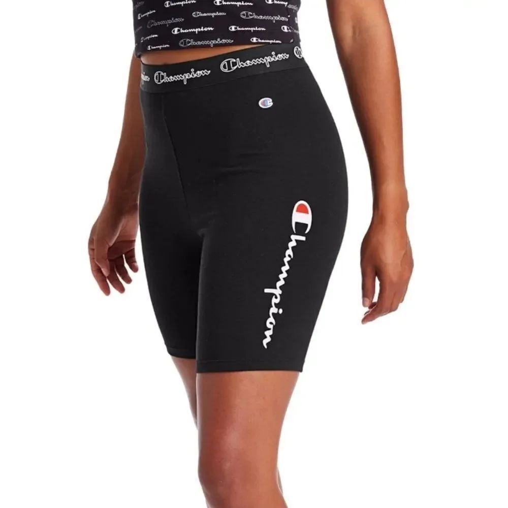 Champion Black and White Bike Shorts with Compression Fit